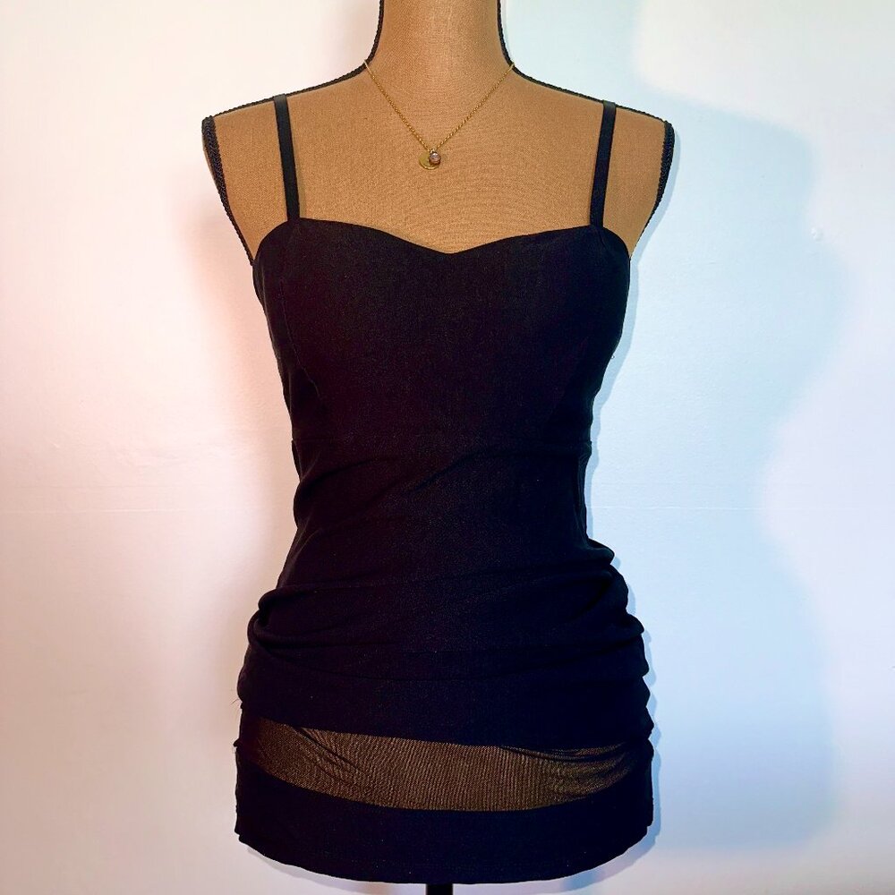 FashionNova black mesh dress with sweetheart neckline & adjustable straps